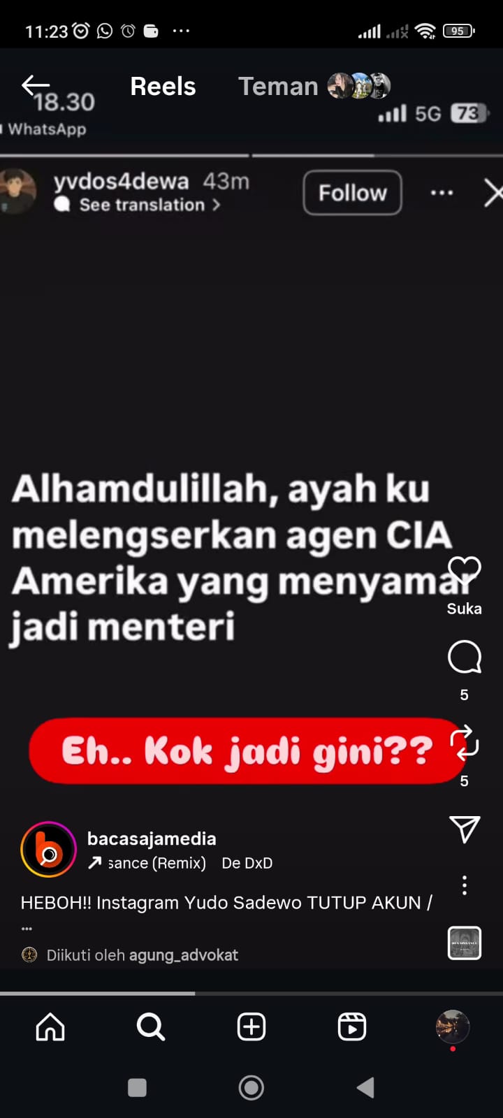 Akun Instagram diduga milik putra Menkeu Purbaya
